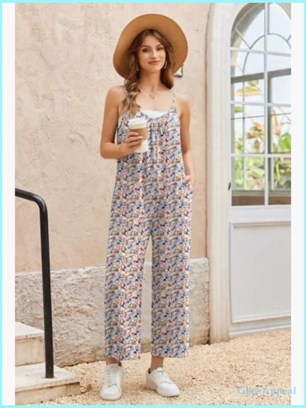 Wide Leg Jumpsuit Women Casual Overalls Sleeveless Vacation Romper with Pockets